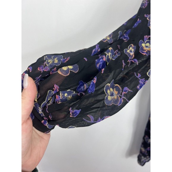 Ganni Floral Georgette Long Sleeve Shift Mini Dress Multicolor Size 36 - Picture 3 of 14